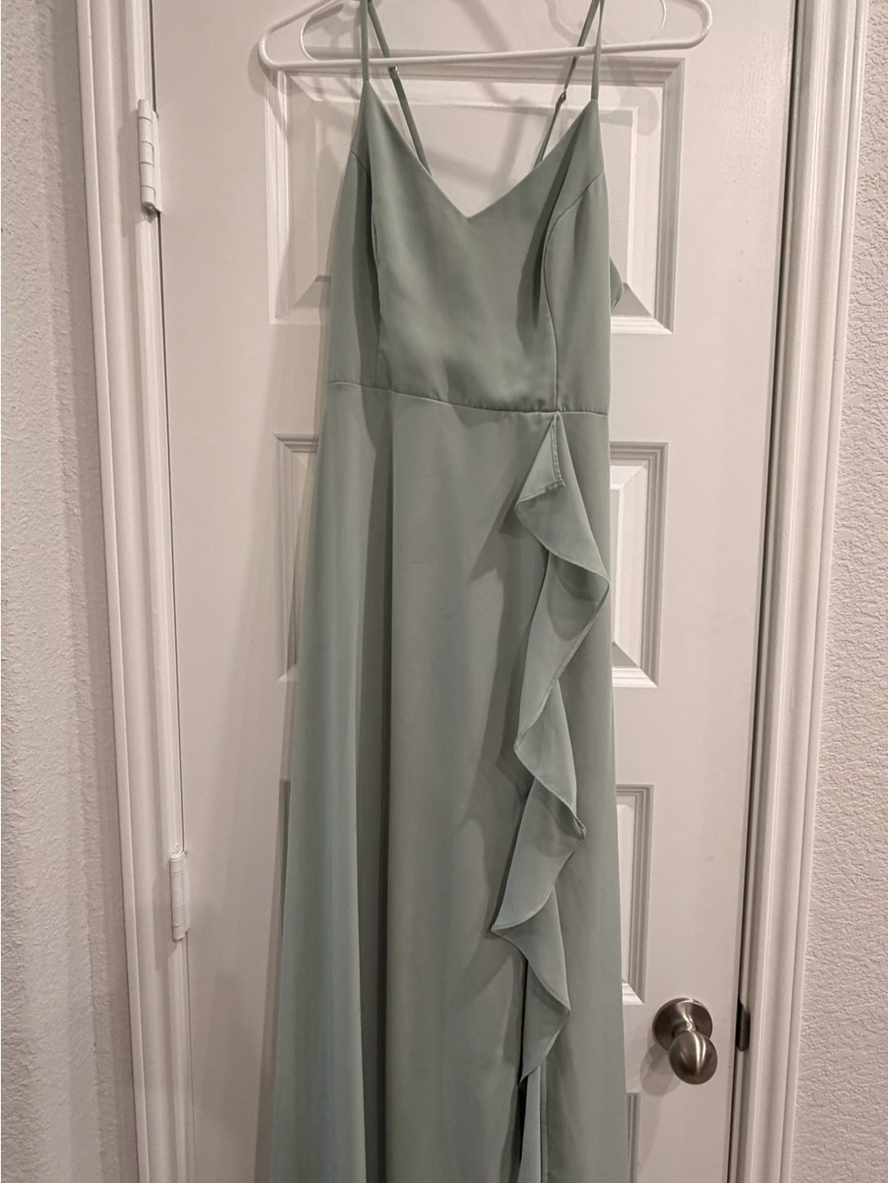 Birdy Grey Sage Green Ruffle Maxi Dress with Spaghetti Straps